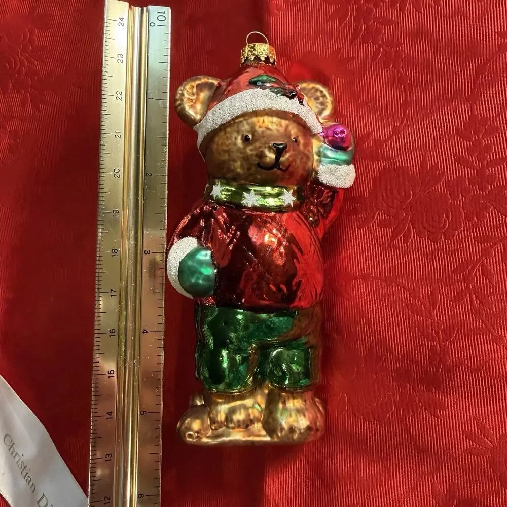 Anthropomorphic Teddy Bear Old World Glass Christmas Ornament Embellished